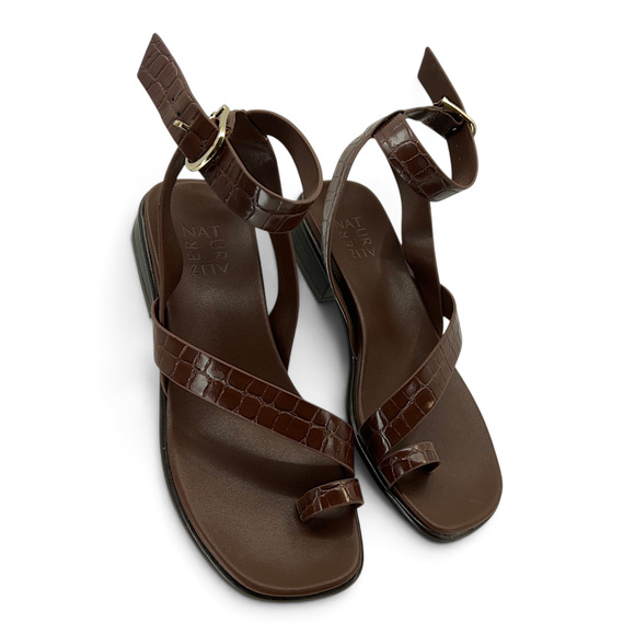 Naturalizer Shoes - Naturalizer Birch Women's 7.5 M Brown Croco Strappy Flat Sandals